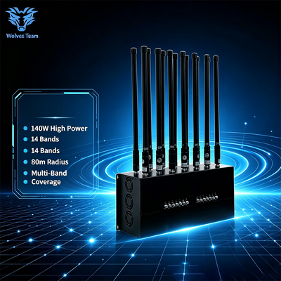 CDMA DCS 3G 4G 5G 와이파이 GPS를 위한 140W 14 대역 데스크톱 신호 방해기 80 미터 커버리지 멀티 주파수 차단기